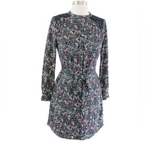 Banana Republic Floral Print Dress Size 8 Black Green Navy Lace Trim Tie Waist